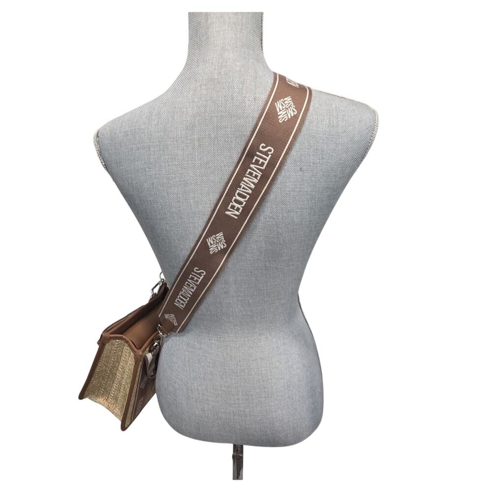 Steve Madden Straw Satchel Crossbody Neutral Woven Mini Bag Resort Chic - Picture 14 of 15